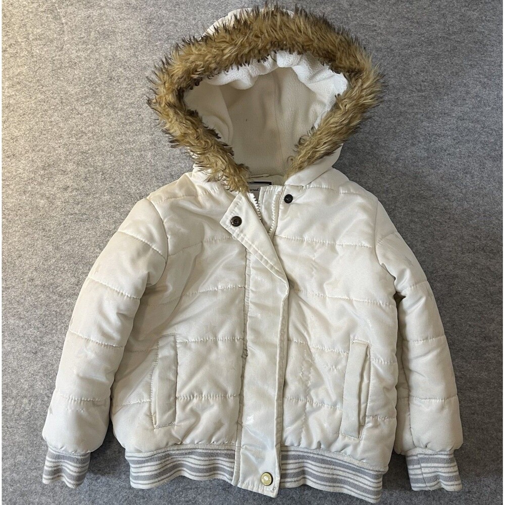 Gymboree Girls Puffer Jacket Size XS (4) Fur Hood Winter Coat